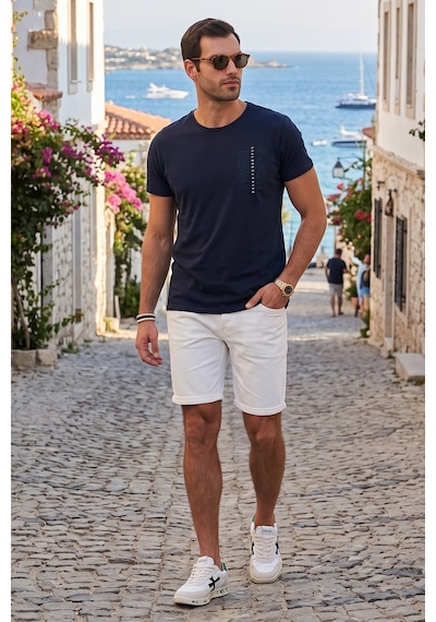 Buratti Bisiklet Yaka Pamuklu Slim Fit Erkek T Shirt 541Quint Lacivert