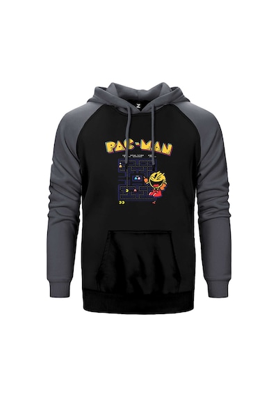 Pac-man Eighties Gri Renk Reglan Kol Kapşonlu Sweatshirt Gri