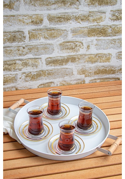 Kitchen Trend Ahşap Kulplu Metal Çay Kahve Sunum Tepsi Seti 3'lü