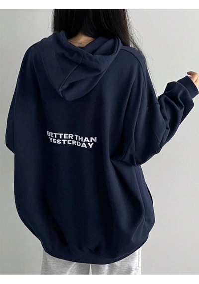 Startmore Lacivert Unisex Erkek/kadın Better Renkli Özel Baskılı Pamuklu Oversize Kapüşonlu