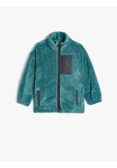 Koton Fermuarlı Polar Sweatshirt Dik Yaka Uzun Kollu Cep Detaylı Mavi 5wkb10570tk Mavi