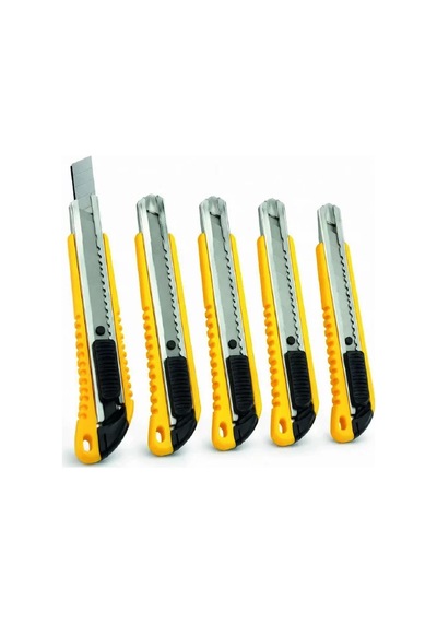 Metal Gövdeli 5 Li Falçata Seti Profesyonel Maket Bıçağı Karton Koli