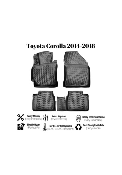 Toyota Corolla 2014 2015 2016 2017 2018 İle Uyumlu Araca Özel 3d Havuzlu Paspas Takımı A+ Kalite 1 Adet