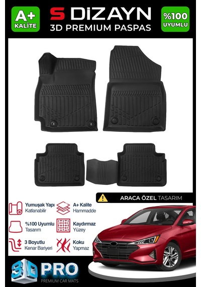 S-dizayn Hyundai Elantra 3d Pro Havuzlu Paspas 2020 Üzeri A+ Kalite