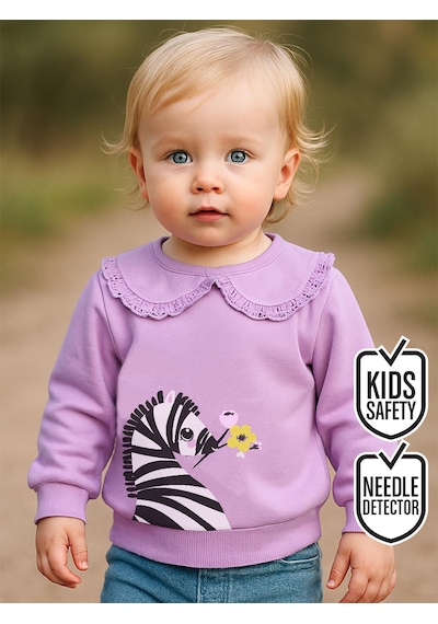 Denokids Zebra Kız Bebek Sweatshirt - Lila