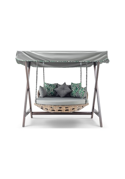 Dominik Swing Ahşap Rattan Salıncak Dış Mekan Bahçe Balkon Ceviz