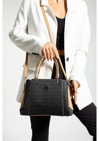 Just Polo Kadın Siyah Camel Desenli Çıtçıt Ve Fermuar Kapama Vegan Omuz Çantası Ve Cüzdanı 234018mh Siyah - Camel