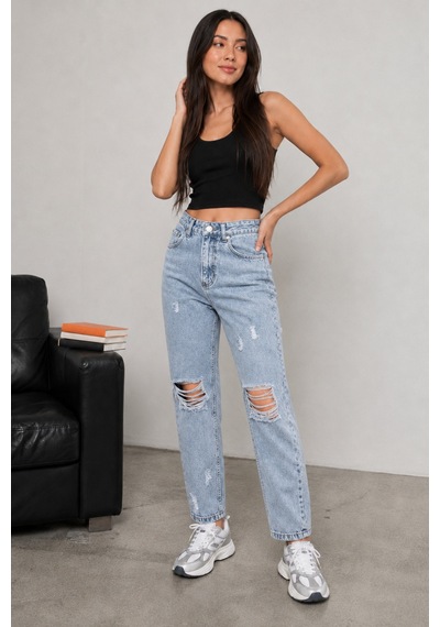 Bluemarlin Yüksek Bel Tam Kalıp Diz Lazer Yırtık Taş Yıkama Mom Kot Pantolon Jeans Taş Yıkama Bluemarlin Yüksek Bel Tam Kalıp Diz Lazer Yırtık Taş Yıkama Mom Kot Pantolon Jeans Taş Yıkama