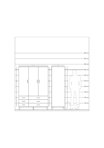 Kronos Dolap 5 Raflı 6 Çekmeceli Tek Askılı 132x59x195 Çam-ay... Çam