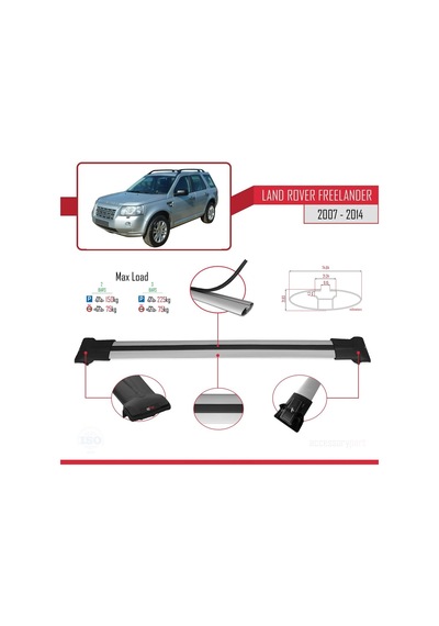 Land Rover Freelander 2007-2014 Arası İle Uyumlu Fly Model Ara Atkı Tavan Barı Gri