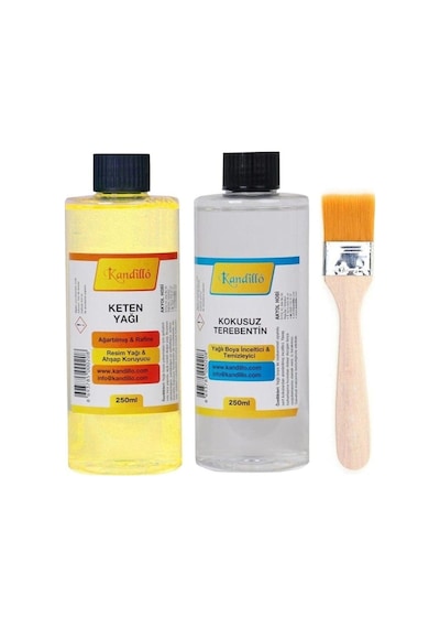 Yağlı Boya Seti 2x250 Ml Keten Yağı Kokusuz Terebentin + Fırça Resim Malzemesi Diğer