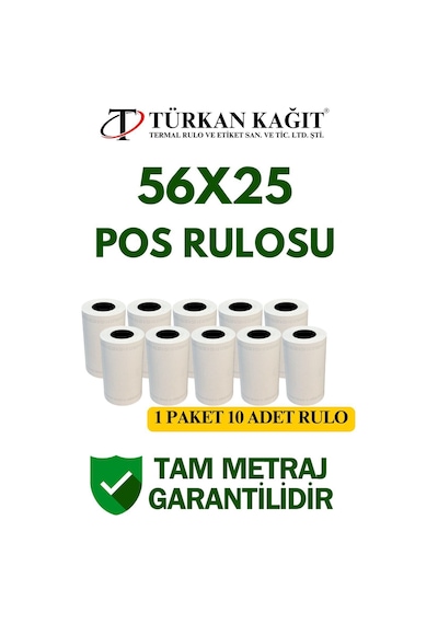 56x25 Termal Rulo - Yazarkasa Pos Rulosu 10 Paket 100 Adet