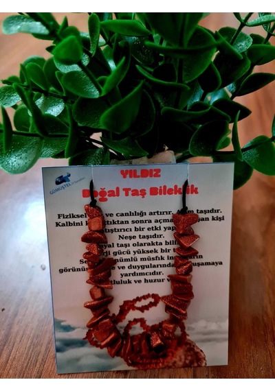 Gümüştel El Sanatları Sertifikalı Doğal Kırık Taş Yıldız Taşı Bileklik Asansörlü Kilit Sistemi Çok Renkli