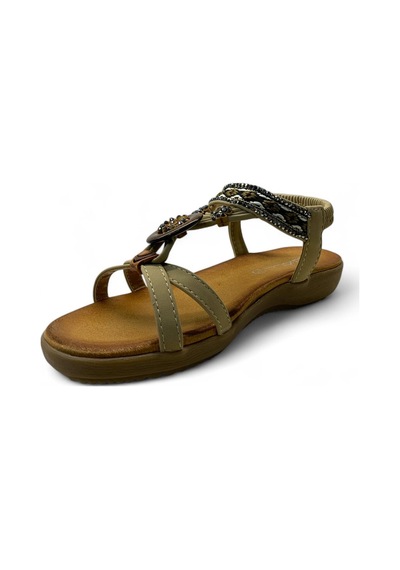 7058 Kadın Anatomik Taşlı Sandalet Bej