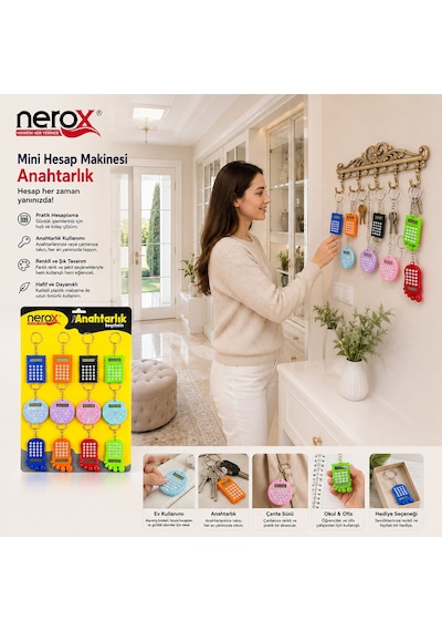 12 Adet Hesap Mak. Anahtarlık Renkli Plastik Nrx-4089 5691