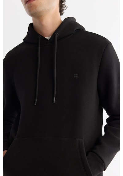 Avva Erkek Siyah Kapüşonlu 3 İplik Şardonlu Regular Fit Sweatshirt B001103