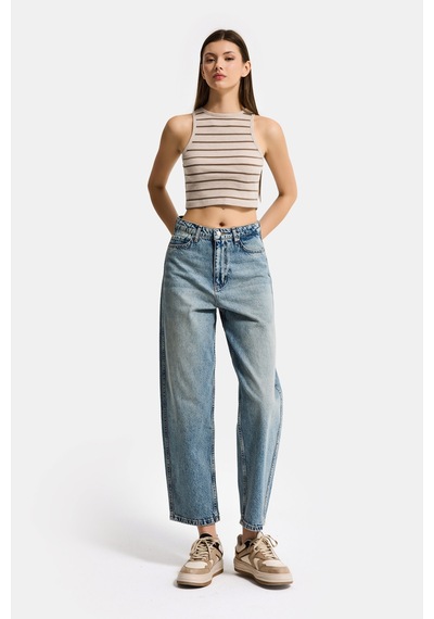 Itsbasic Kadın Kot Rengi 4s6-32 Relax Fit %100 Koton Denim Jean
