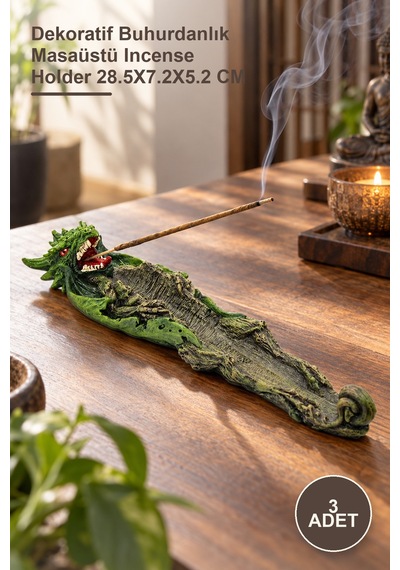 3 Adet Dragon Tasarımlı Polyester Tütsülük Dekoratif Buhurdanlık Masaüstü Incense Holder 28.5x7.2x5.2 Cm