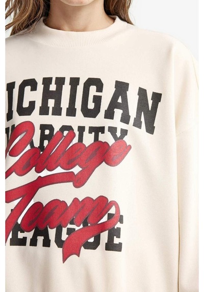 Defacto Kız Çocuk 2li Takım Baskılı Sweatshirt Eşofman Altı F2564a825auer238 Ekru