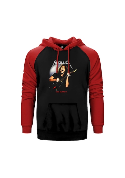 Metallica Kirk Hammet Guitar Kırmızı Renk Reglan Kol Kapşonlu Sweatshirt Kırmızı