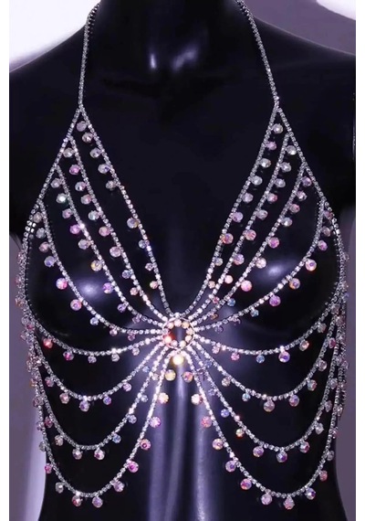 Caş Dekorasyon Gümüş Renk Pembe Taşlı Bralet Vücut Aksesuarı Gümüş