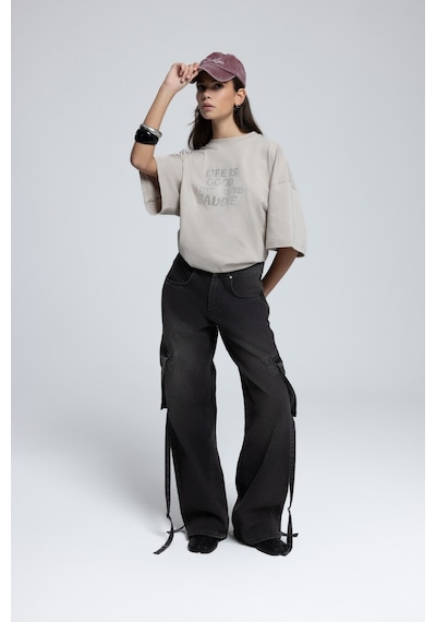 Mai Collection Mai Studios Co. Roger Yıkamalı Siyah Kargo Jean Pantolon Siyah