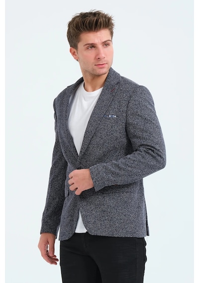 Bonesti Erkek Slim Fit Blazer Ceket Lacivert Beyaz Beyaz - Lacivert