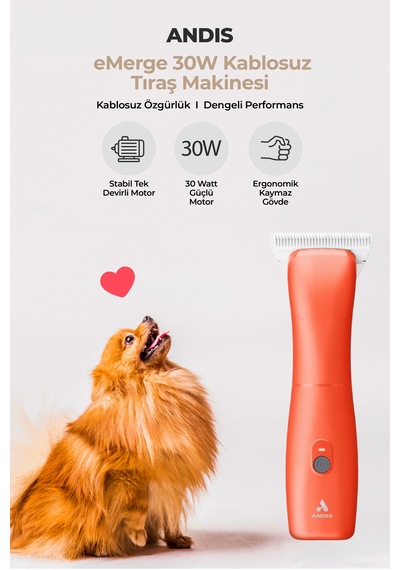 Andis Emerge Şarjlı Kedi Köpek Tıraş Makinesi 30w Turuncu - Dahili Bataryalı