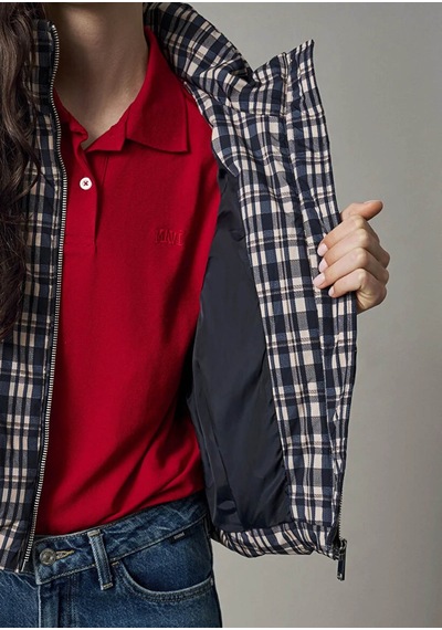 Mavi Dik Yaka Kareli Oversize Kahverengi Kadın Mont 1110815-83152