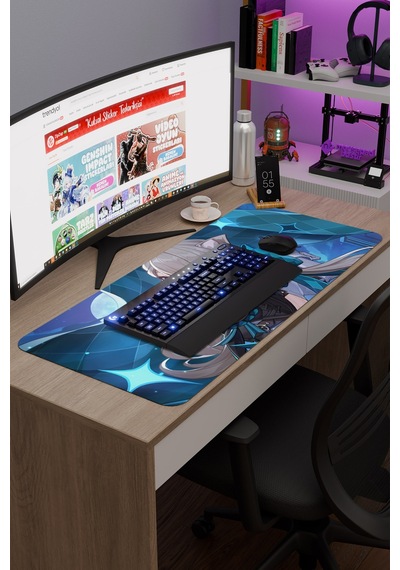 Lynette Genshin Impact Anime Oyuncu V4 - 90x40 Xxl Gaming Mouse Pad Fare Altlığı