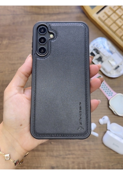 Samsung Galaxy A25 Uyumlu Premium Deri Dokulu Darbelere Karşı Dayanıklı Nazal Silikon Kılıf Siyah