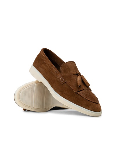 Deery Erkek Hakiki Süet Taba Renk Püsküllü Loafer - 02030mtbac01