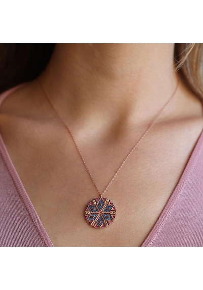 Apm Monaco Modeli Yuvarlak Renkli Zirkon Taşlı Rose Gold Kaplama Set Gümüş