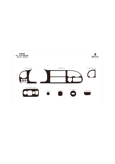 Ford Transit Torpido Kaplama 1997-2000 8 Parça Koyu Meşe