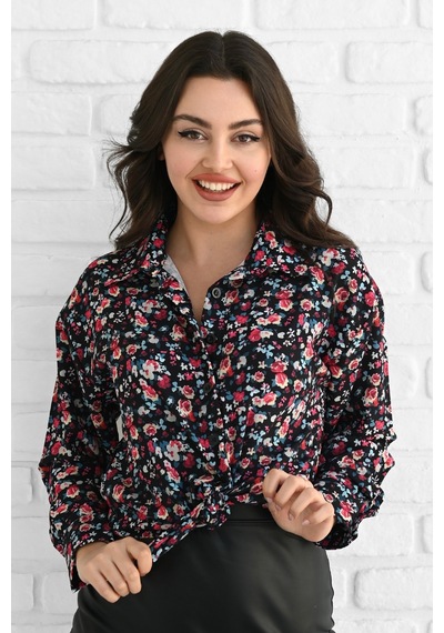 Koza Butik Kadın Uzun Kollu Desenli Gömlek 1529-23 001