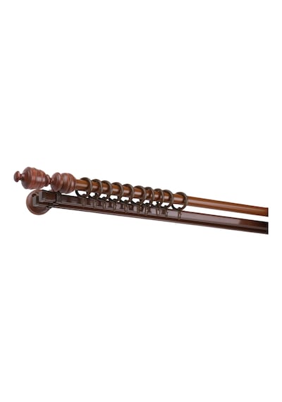 Ceviz Efil Demonte Başlıklı Ahşap Rustik Perde Askısı - Çift Raylı - 150 Cm
