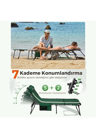 Kingcamp Magnolia B10 Plus Hands-free Premium 7 Kademeli Katlanır Şezlong Green/white Yeşil