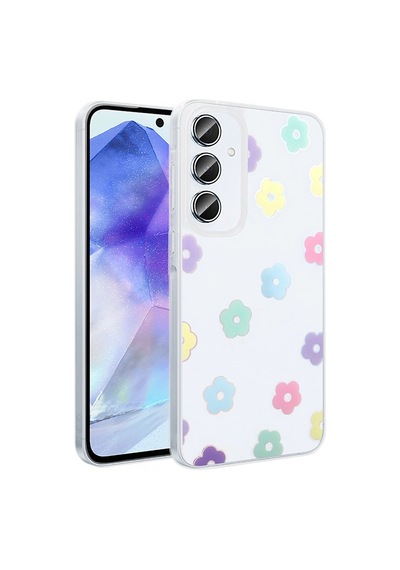 Samsung Uyumlu Galaxy S24 Fe Kılıf Şeffaf Figürlü Zore Folk Sert Kapak Papatya