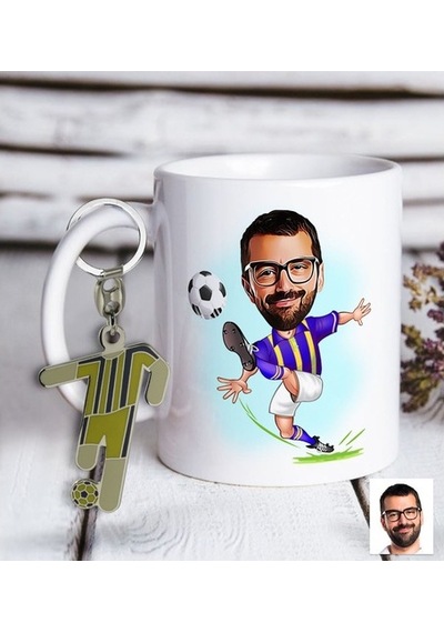 Kişiye Özel Sarı-Lacivert Futbolcu Karikatür Ve Formalı Metal Ana