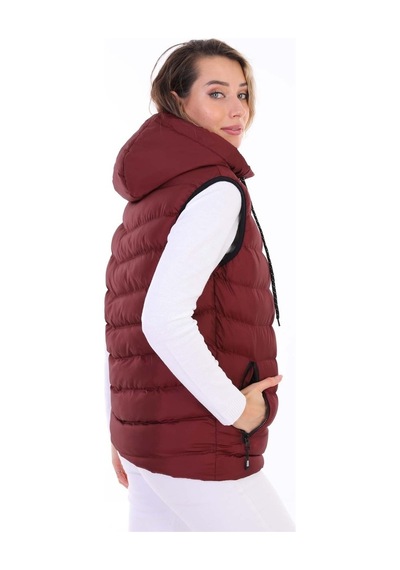 Euromoda Everest Kadın Jel Dolgu Kapüşonlu Şişme Yelek Bordo