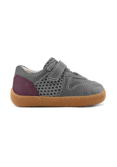 Rakerplus Bob Hakiki Deri Gri Bordo Barefoot Cırtlı Lastikli Bebek Sneaker Ayakkabı Gri