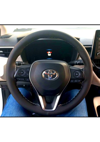 Dikişli Direksiyon Kılıfı Siyah Deri Gri Dikişli 2019 Sonrası Toyota Corolla İçin Gri