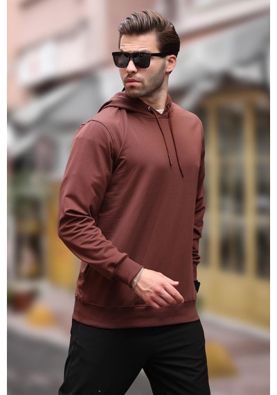 Madmext Acı Kahverengi Kapüşonlu Erkek Sweatshirt 7069 Acı Kahverengi