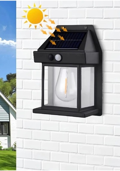 Güneş Enerjili Hareket Sensörlü Duvar Lambası Aydınlatma Aplik Siyah