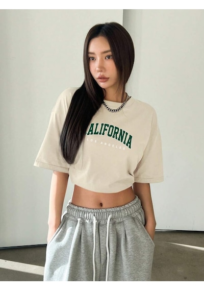 Uyguntarz Unisex Californıa Baskılı Tasarım Tshirt Bej