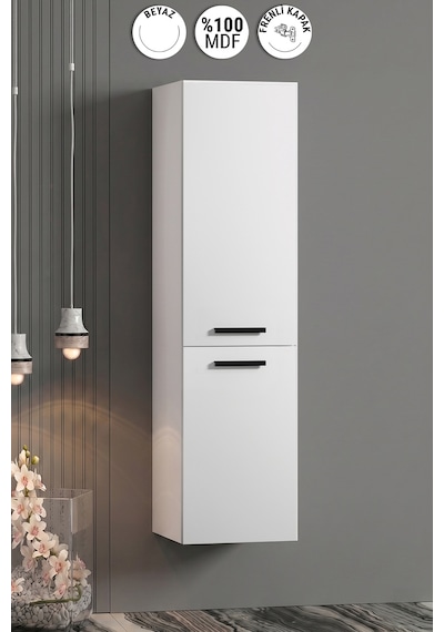 Çiğdem Kulplu 35 130 Cm Beyaz Mdf Asma Banyo Boy Dolabı