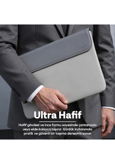 Woyax Cleanfit 13-14 İnç Gri Laptop Çantası Su Geçirmez Apple Macbook Uyumlu Kılıfı Apple iPad Tablet El Çantası