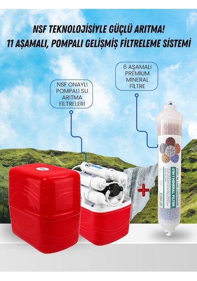 Nsf Teknolojili 11 Aşamalı Pompalı Profesyonel Su Arıtma Cihazı Kırmızı