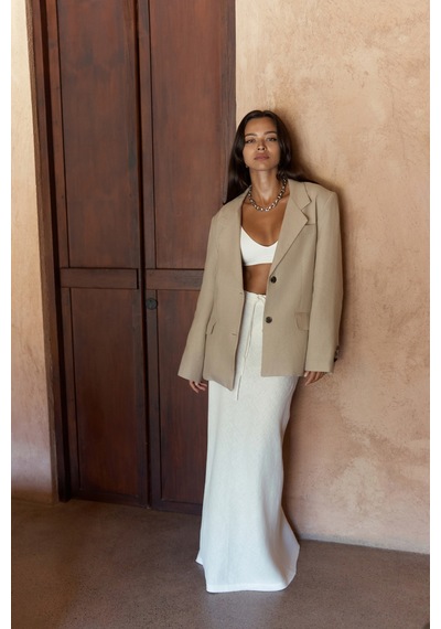 Mai Studios Co. Brenna Bej Keten Blazer Bej