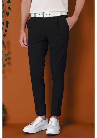 Efor Comfort Fit Gofre Kumaş Pileli Pamuk Casual Siyah Pantolon P 1148 Siyah